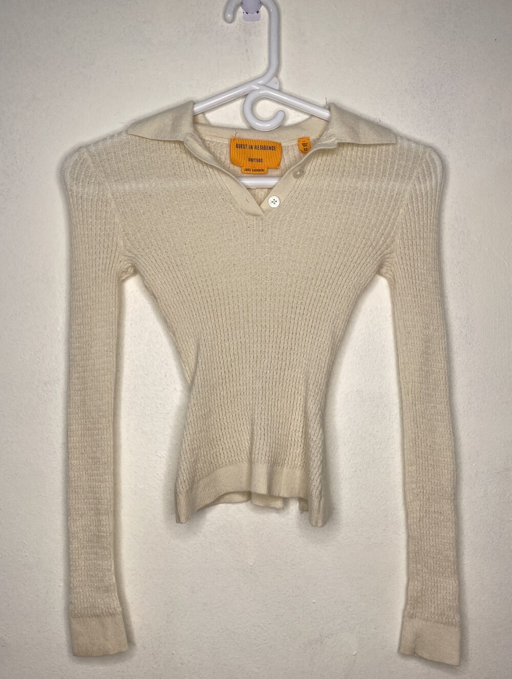 Cream Ribbed Polo Knit Top by Christy Dawn - Women's